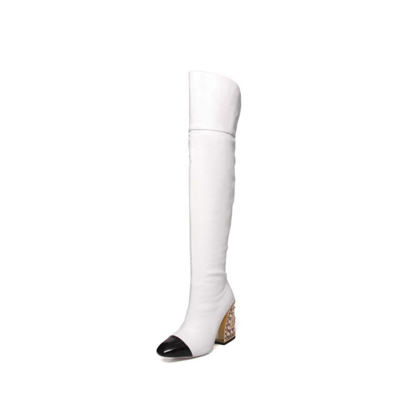 Chic Over-the-Knee Pointed-Toe Boots with Sculpted Pearl Heel - Image 32
