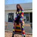 Vibrant Rainbow Striped Knit Cardigan Sweater Coat for Women - Image 2
