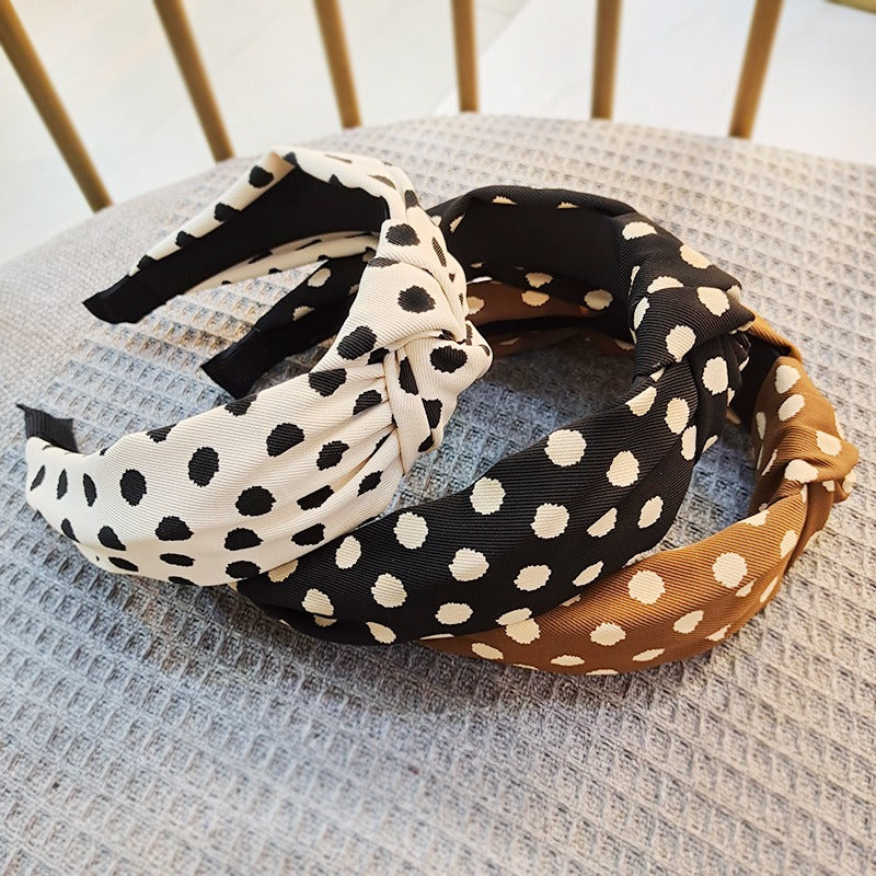 Chic Polka Dot Wide Fabric Hair Headband for Skincare & Style - Image 9