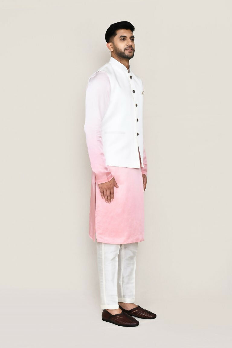 White Men's Cotton Satin Jacket with Subtle Detailing