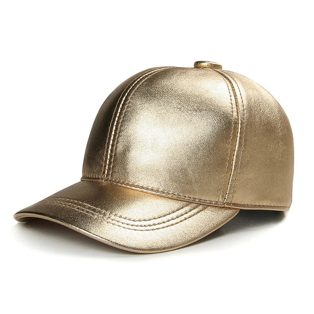 Women's Metallic Gold Sheepskin Baseball Cap - Harajuku Style