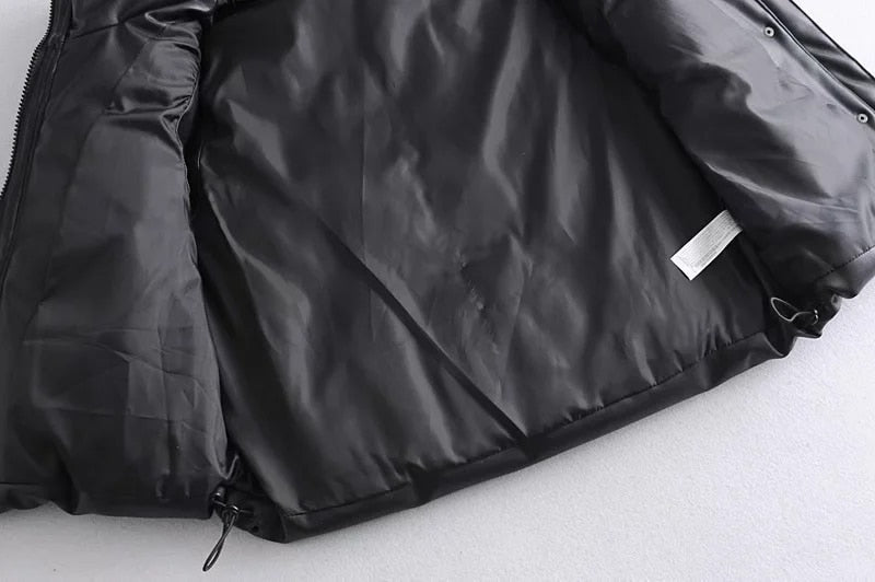 Women's Black Faux Leather Puffer Vest - Harajuku Style - Image 6