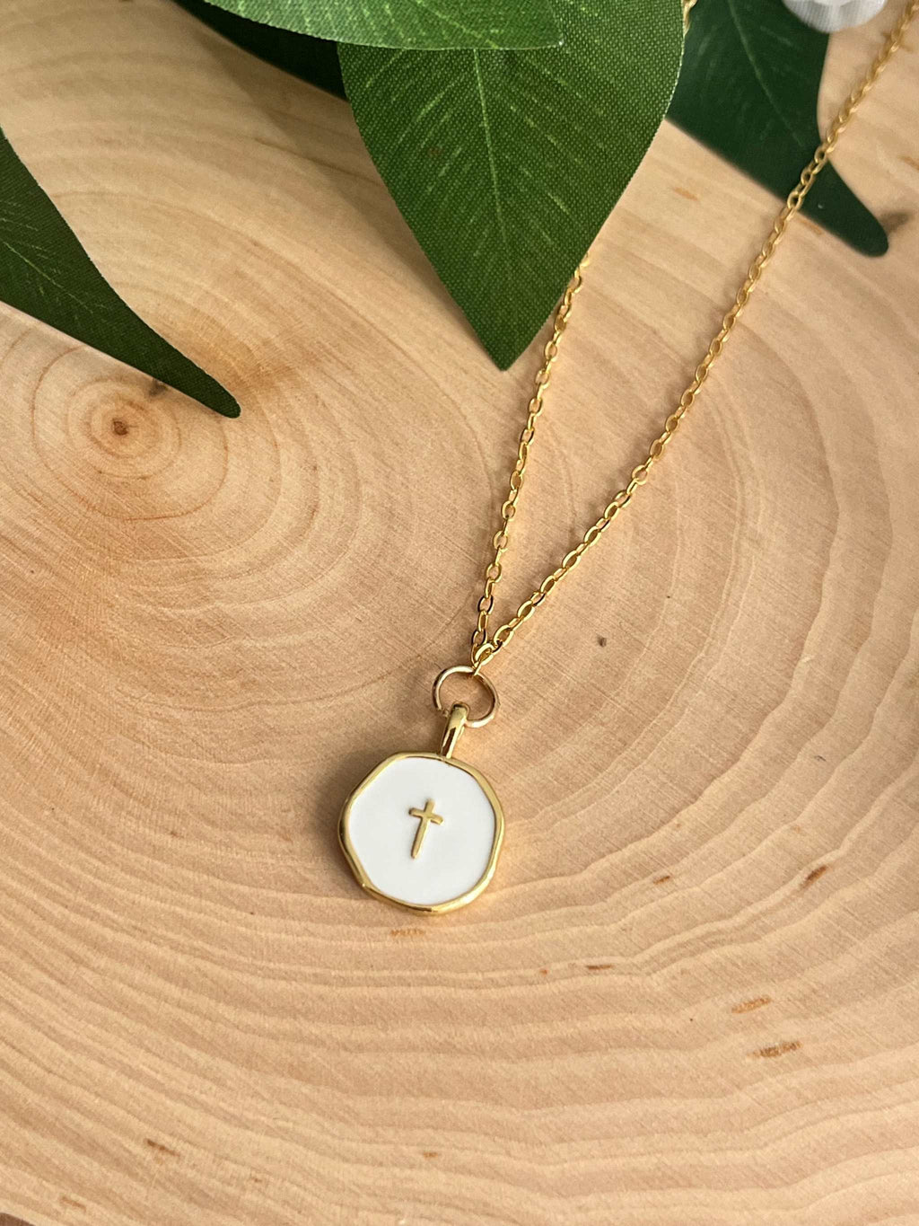 Gold Necklace 16K White Cross Pendant