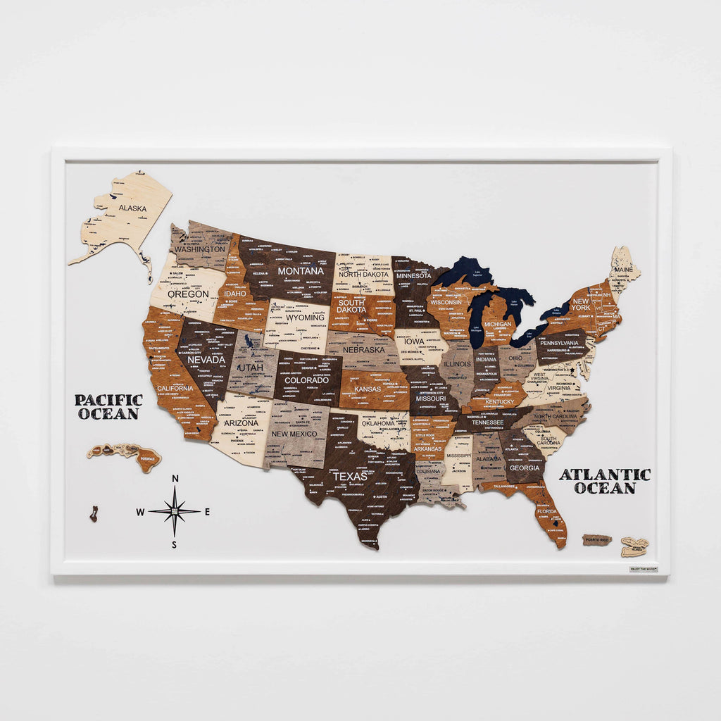 3D Wooden USA Map on Board - Multicolor State Travel Art