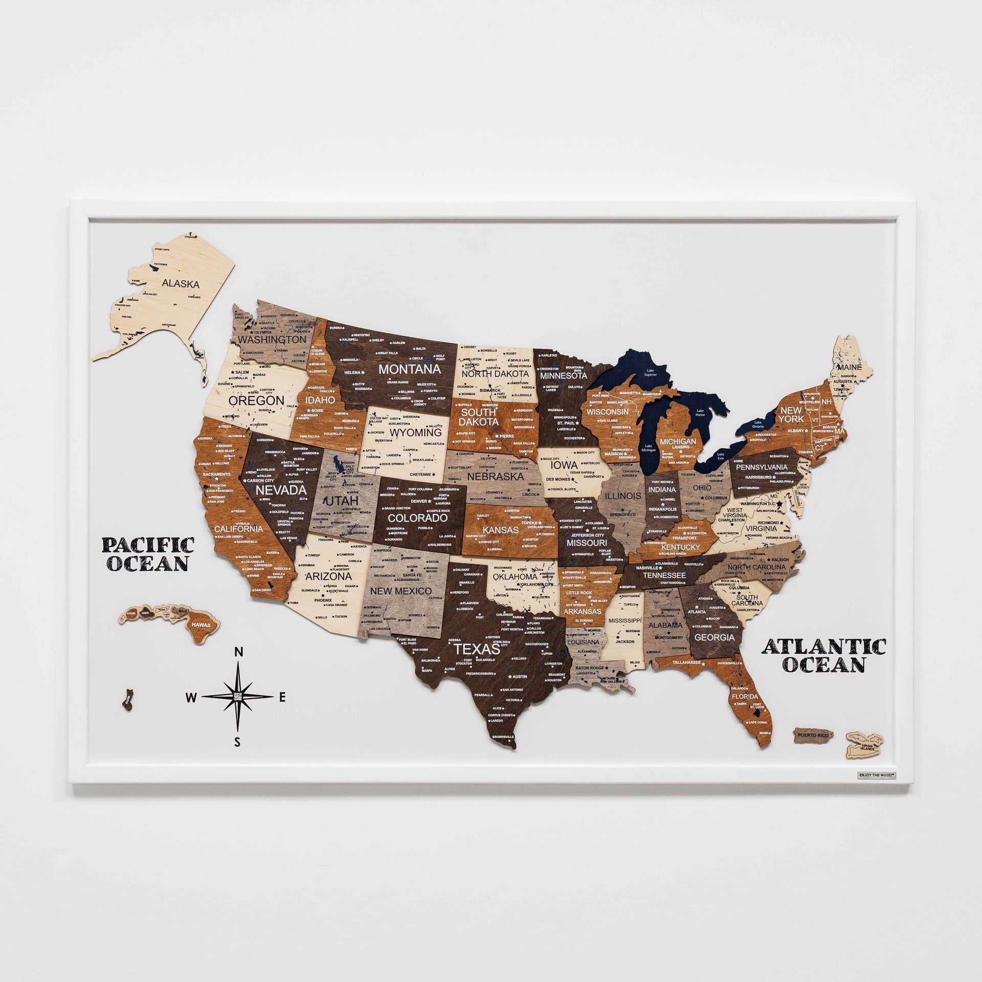 3D Wooden USA Map on Board - Multicolor State Travel Art