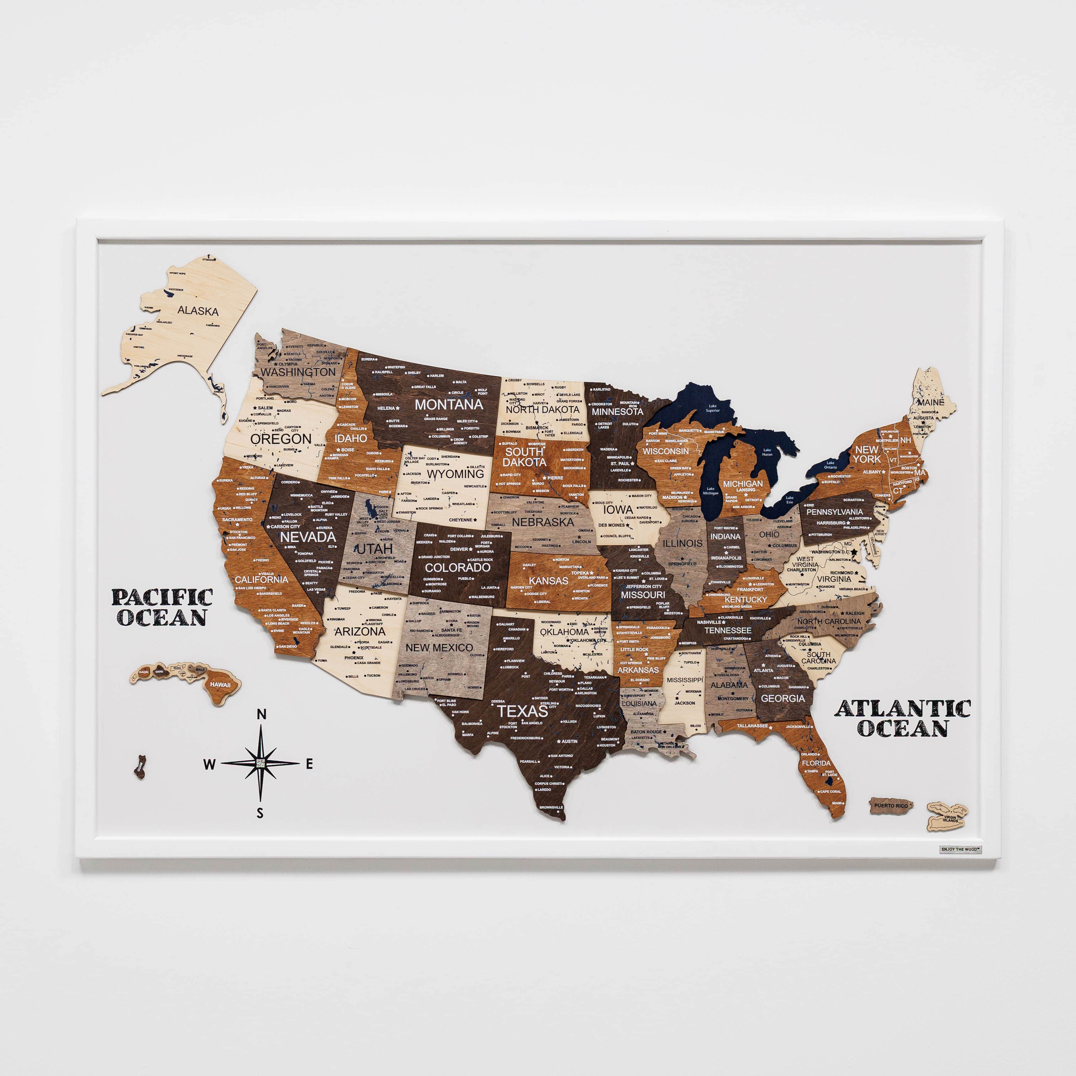 3D Wooden USA Map on Board - Multicolor State Travel Art