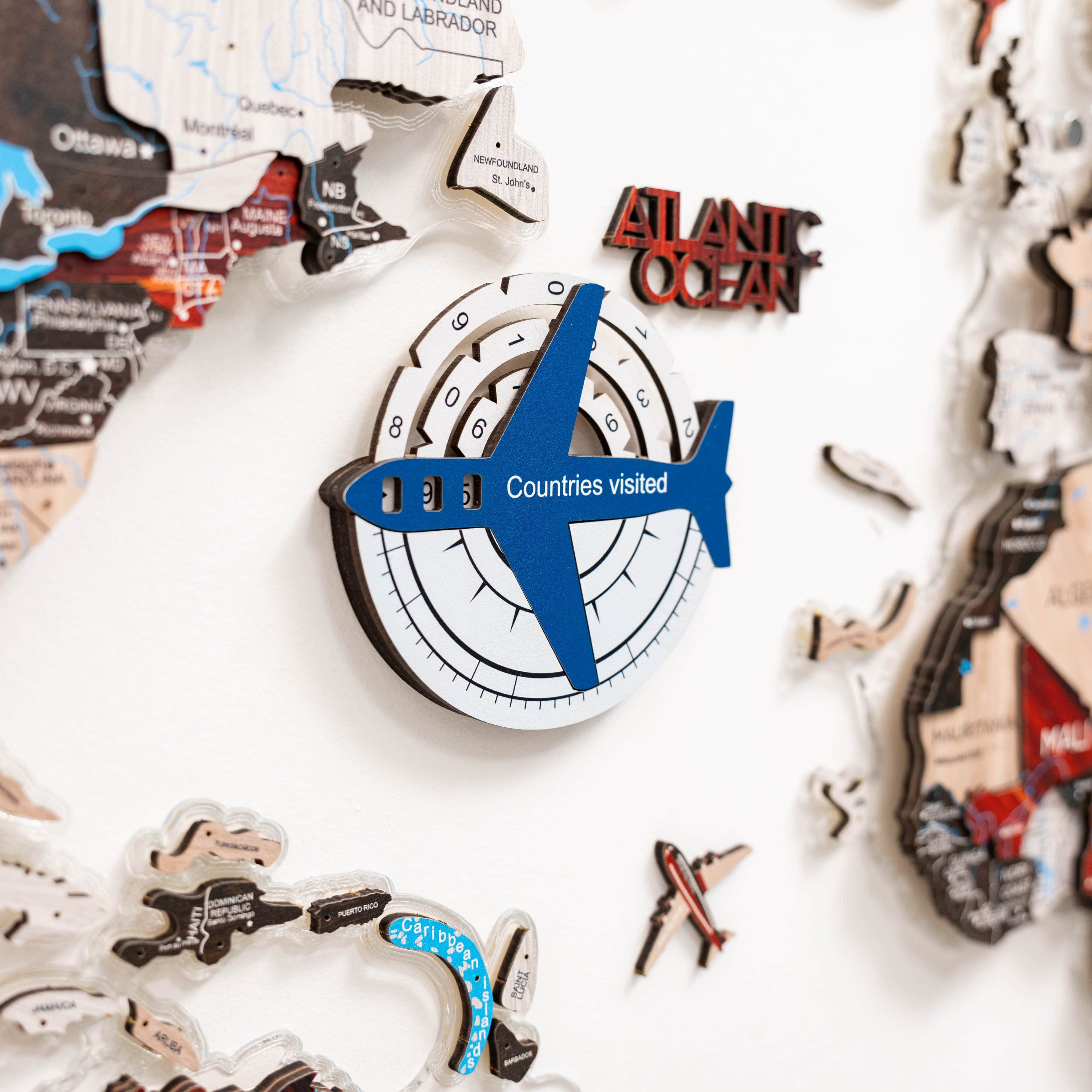 3D Colored Wooden World Map for Travel Tracking - Aqua