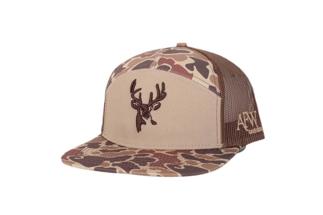 Buck 7 Panel Brown Old School AFW Style w- 3 D Puff and Brown Mesh Hat