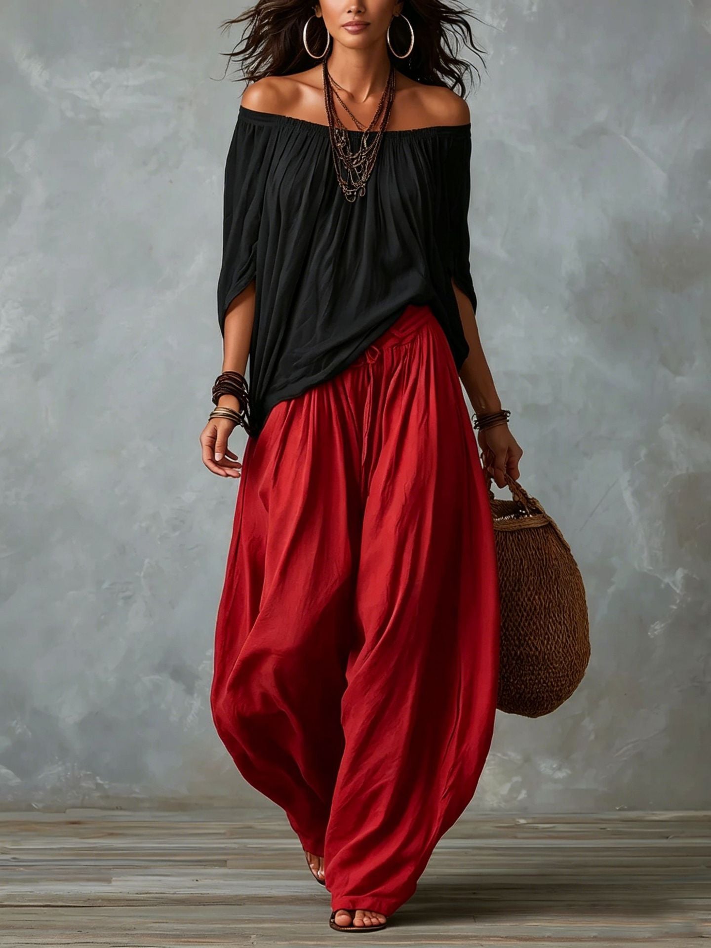 Women's One-Shoulder Cotton Two-Piece Set – Relaxed Wide-Leg Outfit