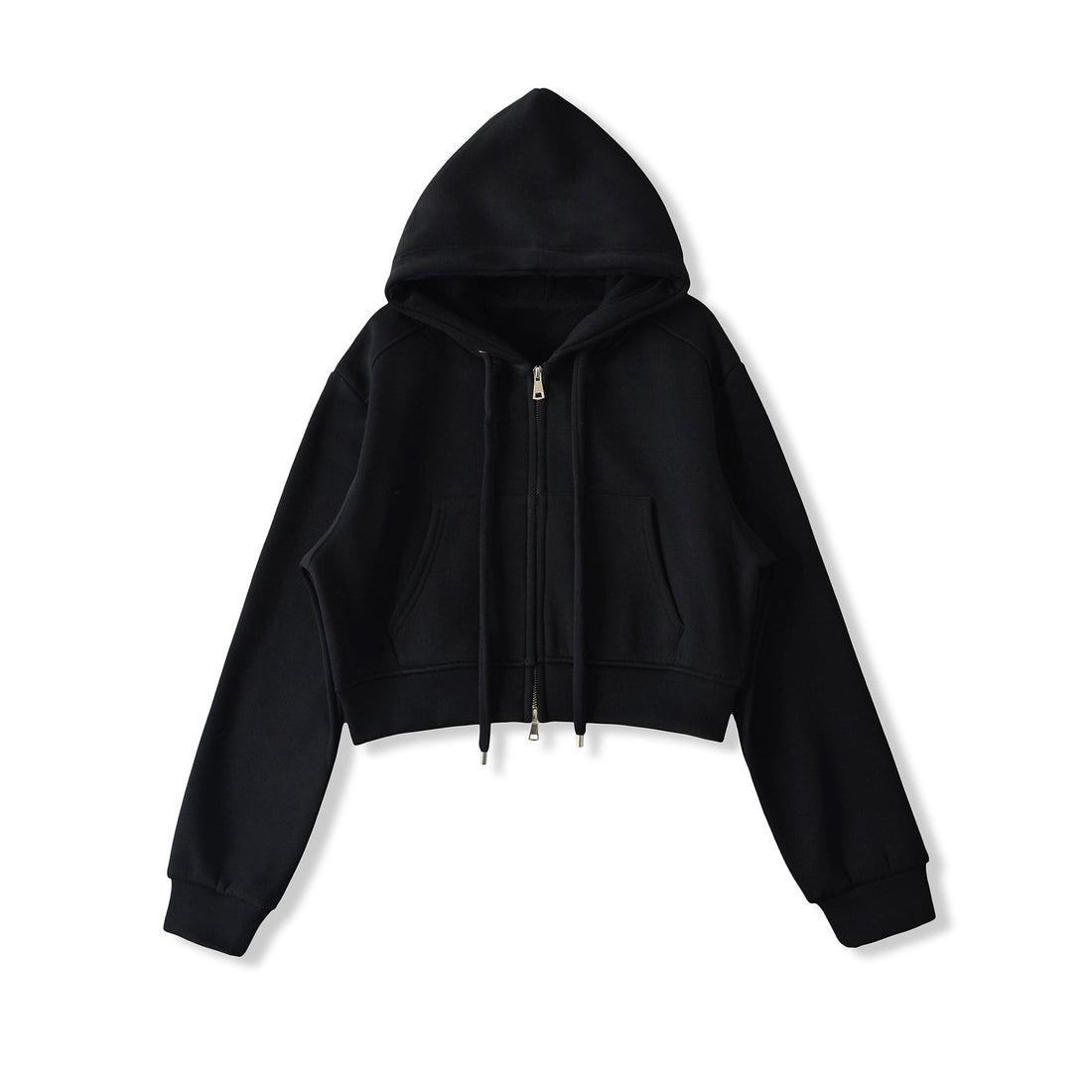 Velvet Cropped Zip-Up Hoodie Sweatshirt with Drawstring - Image 6