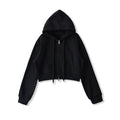 Velvet Cropped Zip-Up Hoodie Sweatshirt with Drawstring - Image 6