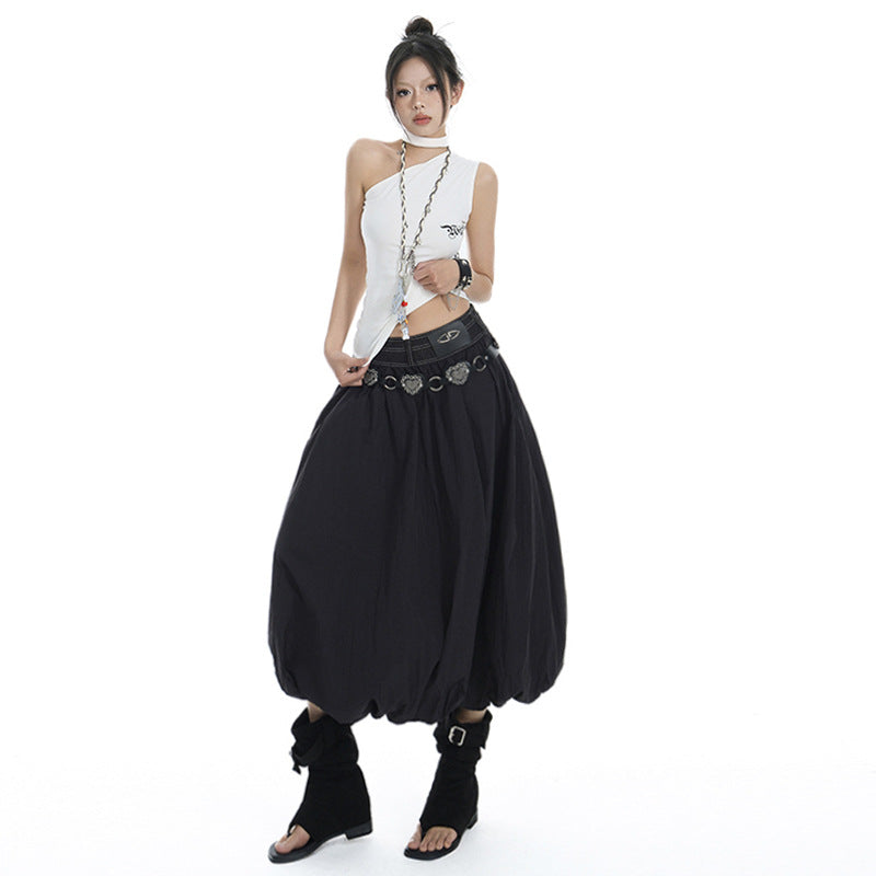 Women's Black Elastic High Waist Pleated Bubble Skirt - Image 5