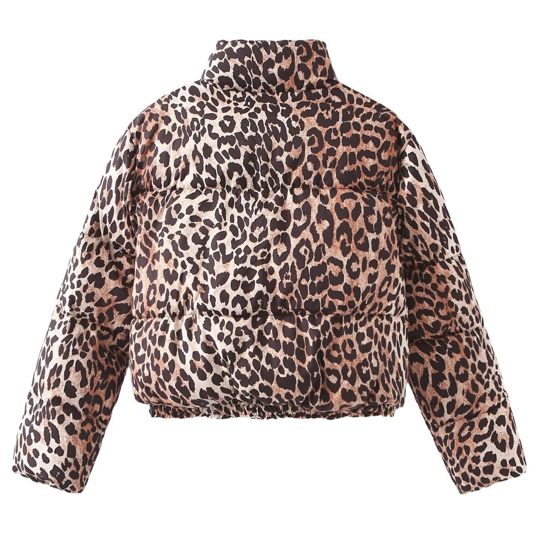 Women's Leopard Print Puffer Jacket with Stand-Up Collar - Image 4