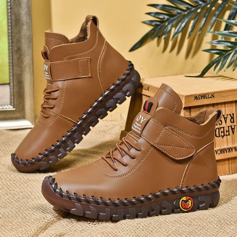 Women's Casual Lace-Up Ankle Boots - Stylish Brown & Red Design - Image 6