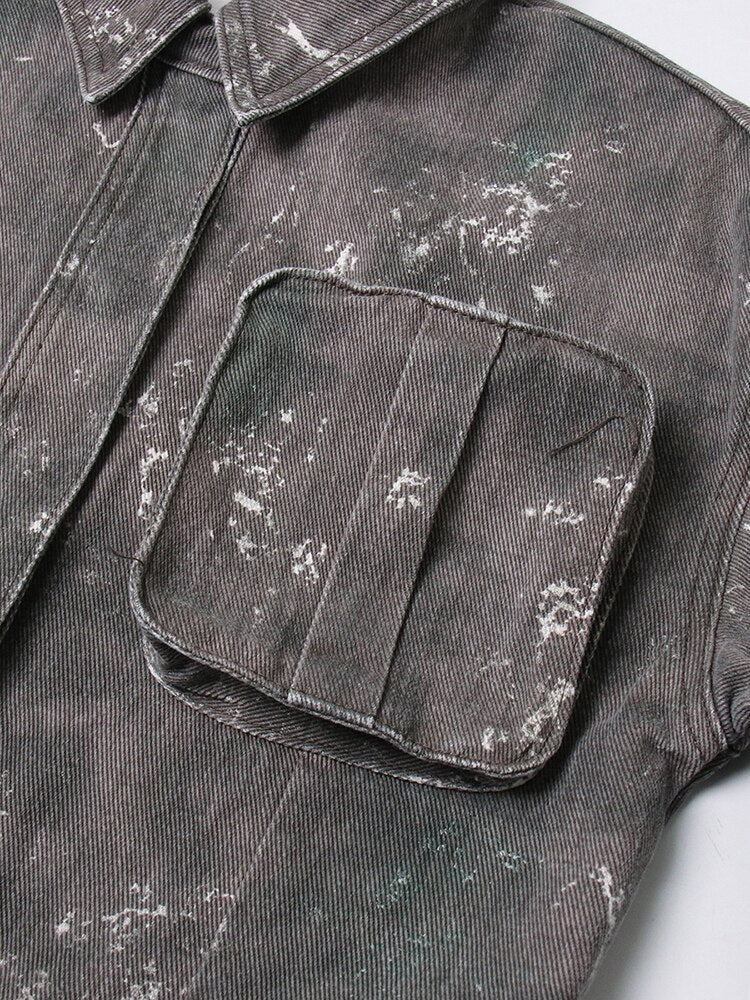 Women's Grey Camouflage Button-Front Utility Flap Pocket Jacket - Image 4