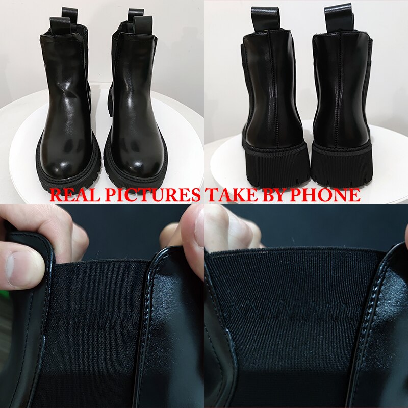 Chic Waterproof Cream Chelsea Boots with Chunky Platform Sole - Image 4