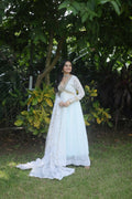 White Faux Blooming Anarkali dress with sequins and zari embroidery and dupatta