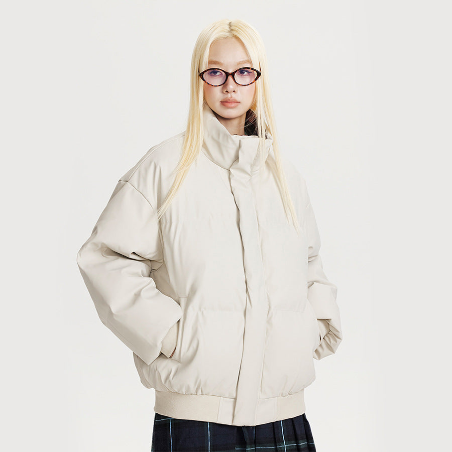 Winter Puffer Jacket with Stand-Up Collar and Plaid Lining - Image 4