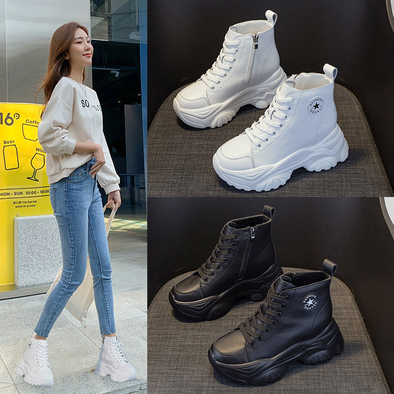Women's Chunky Platform High-Top Sneakers in White & Black - Image 3