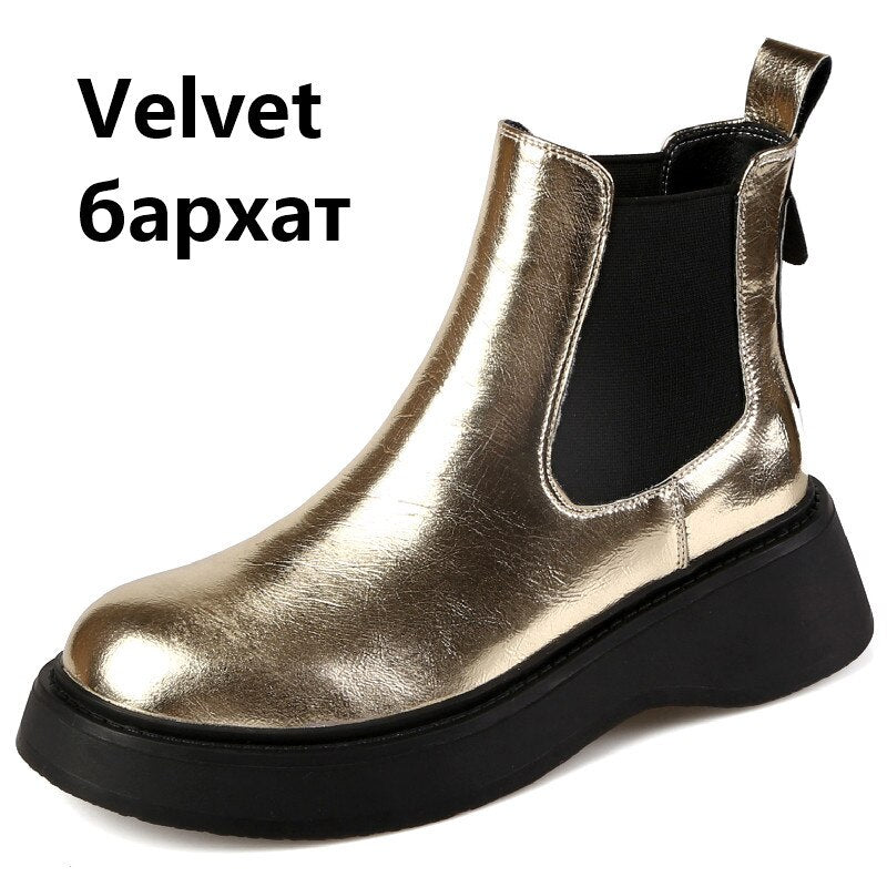 Women's Metallic Gold & Silver Leather Platform Chelsea Boots - Image 19