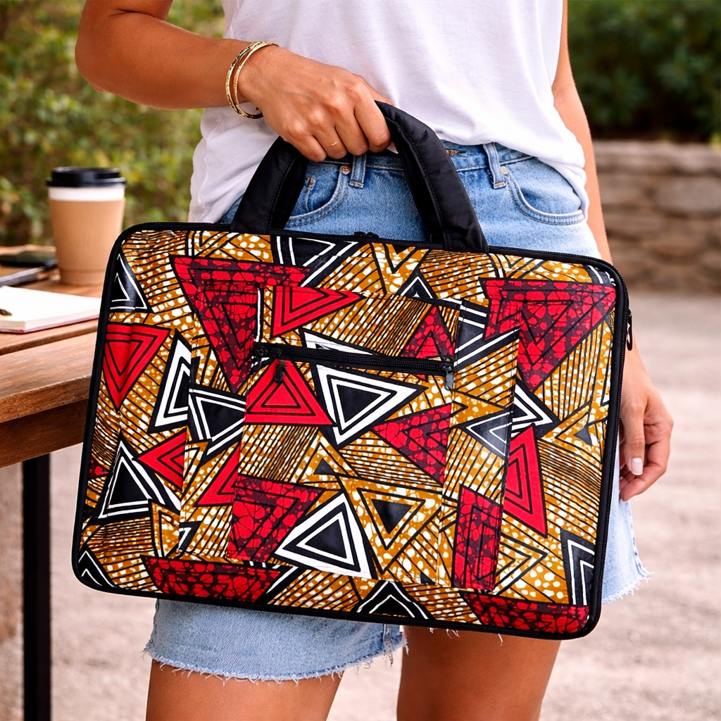 Artisan Ugandan Cotton Laptop Bag - Vibrant Geometric Print