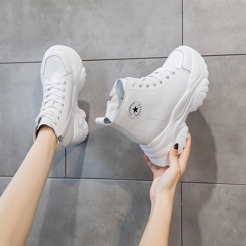 Women's Chunky Platform High-Top Sneakers in White & Black - Image 4