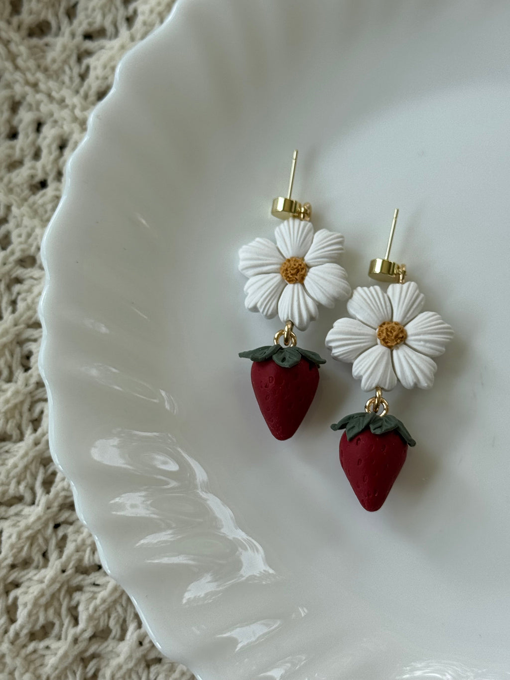 Bloom and Berry Botanical Polymer Clay Earrings in Gold