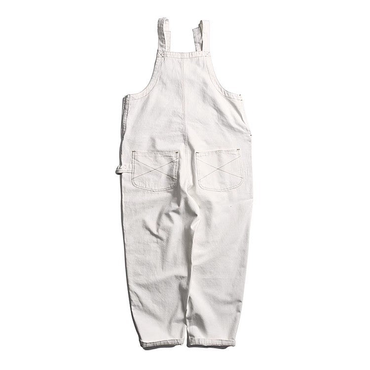 White Vintage Japanese Style Workwear Overalls Loose Fit - Image 2