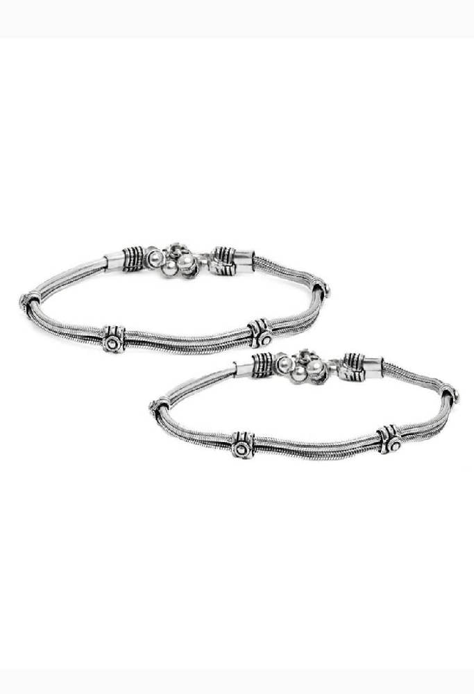 Traditional German Silver Anklets featuring intricate metallic craftsmanship