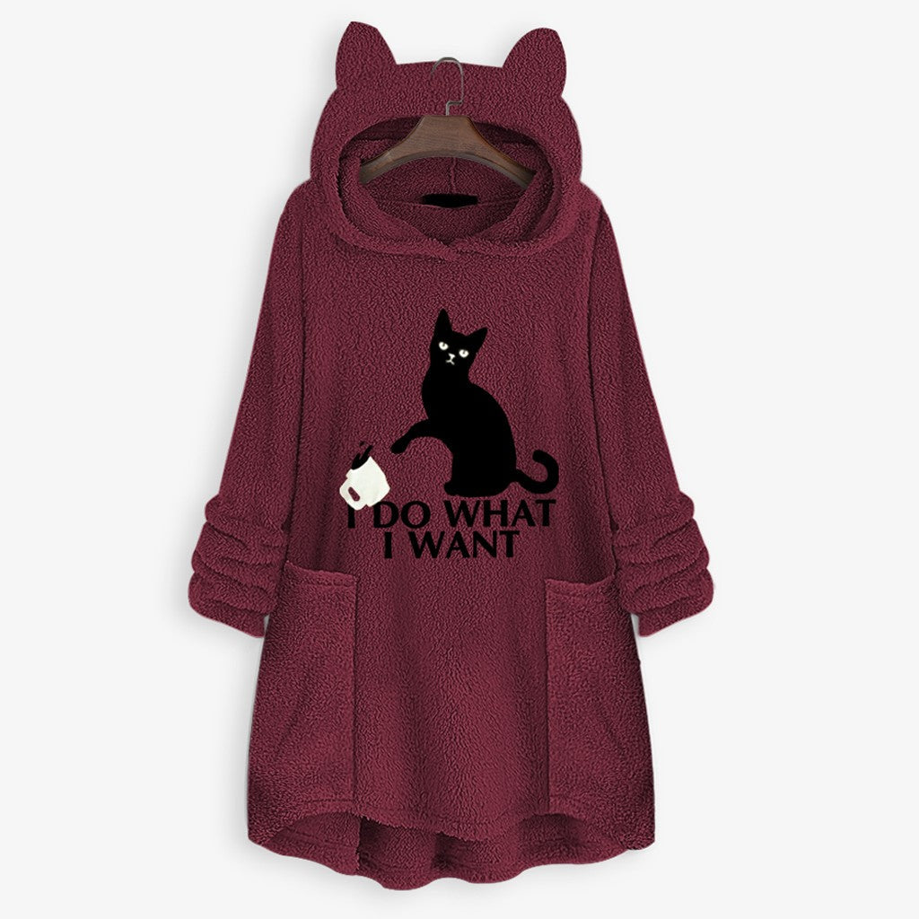 Playful Cat Ear Hoodie Sweatshirt with 'I Do What I Want' Graphic - Image 5