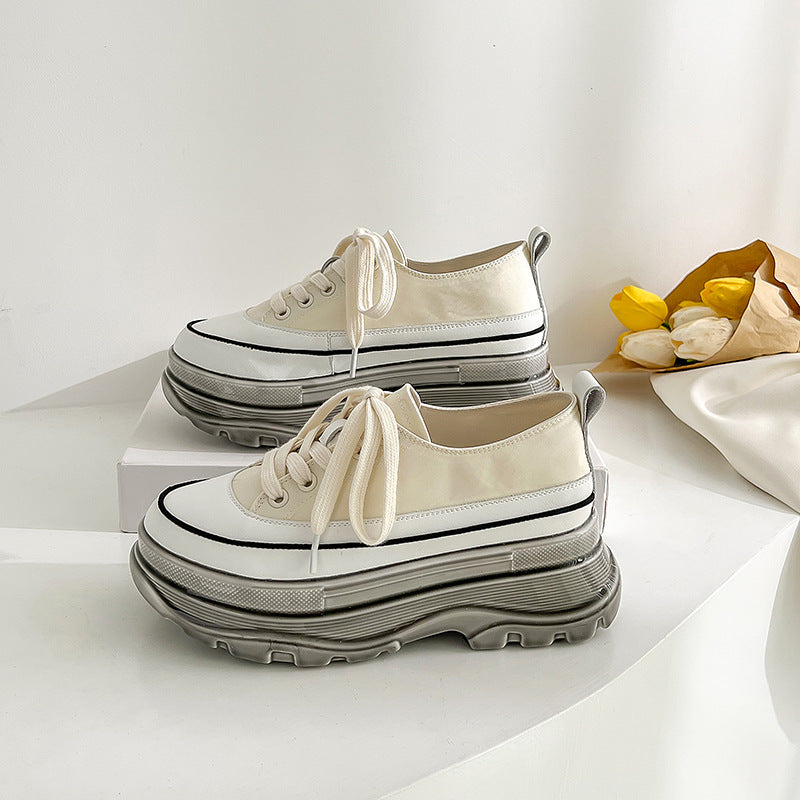 Women's Canvas Platform Sneakers - Casual Lace-Up Chunky Sole - Image 5
