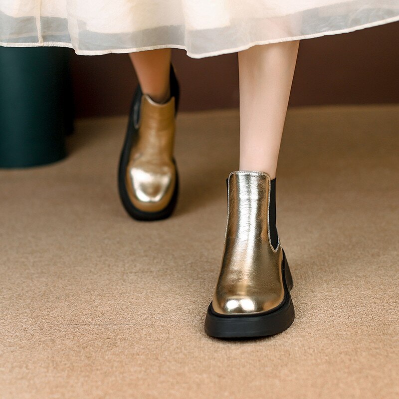 Women's Metallic Gold & Silver Leather Platform Chelsea Boots - Image 3