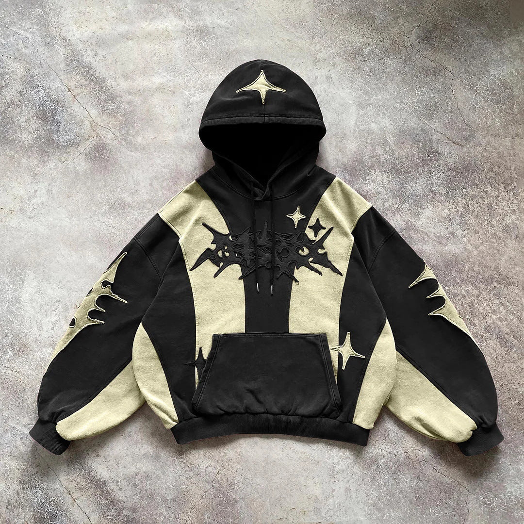 Y2K Grunge Star Patchwork Oversized Pullover Hoodie Sweatshirt - Image 2