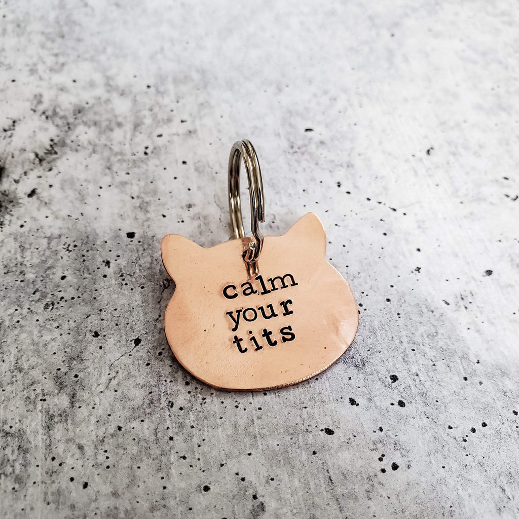 CALM YOUR TITS Copper Cat Keychain