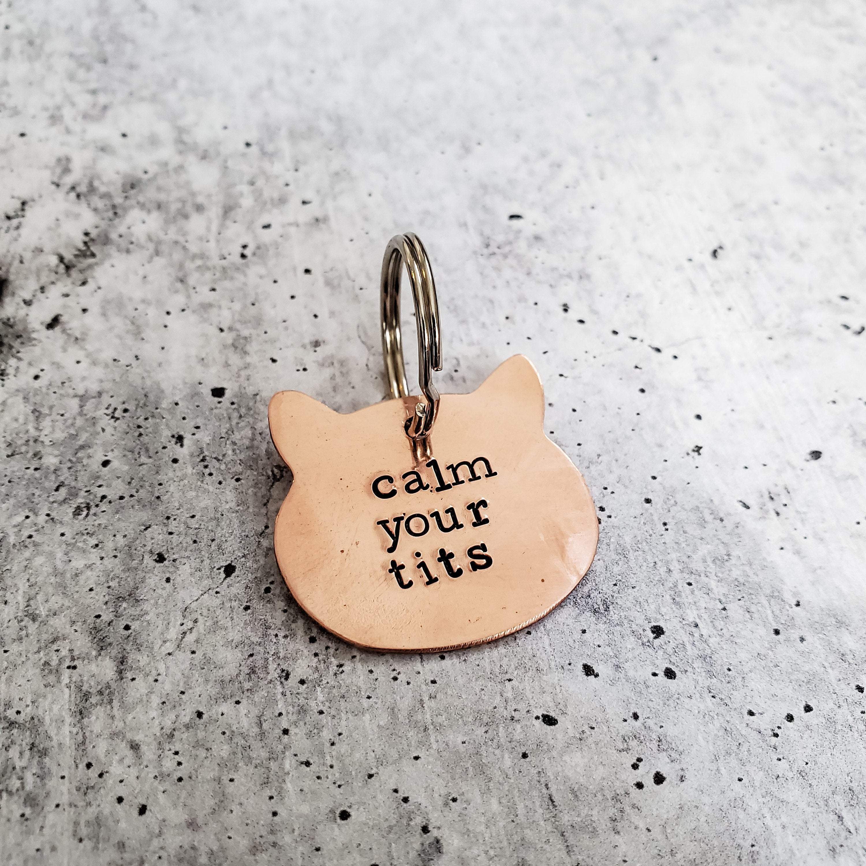 CALM YOUR TITS Copper Cat Keychain