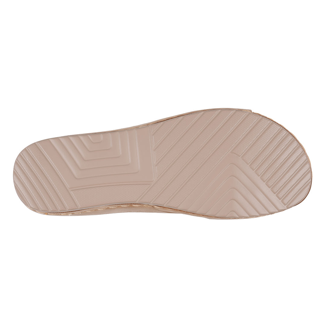 Women's Tan Comfort Sandals with Crisscross Straps and Metallic