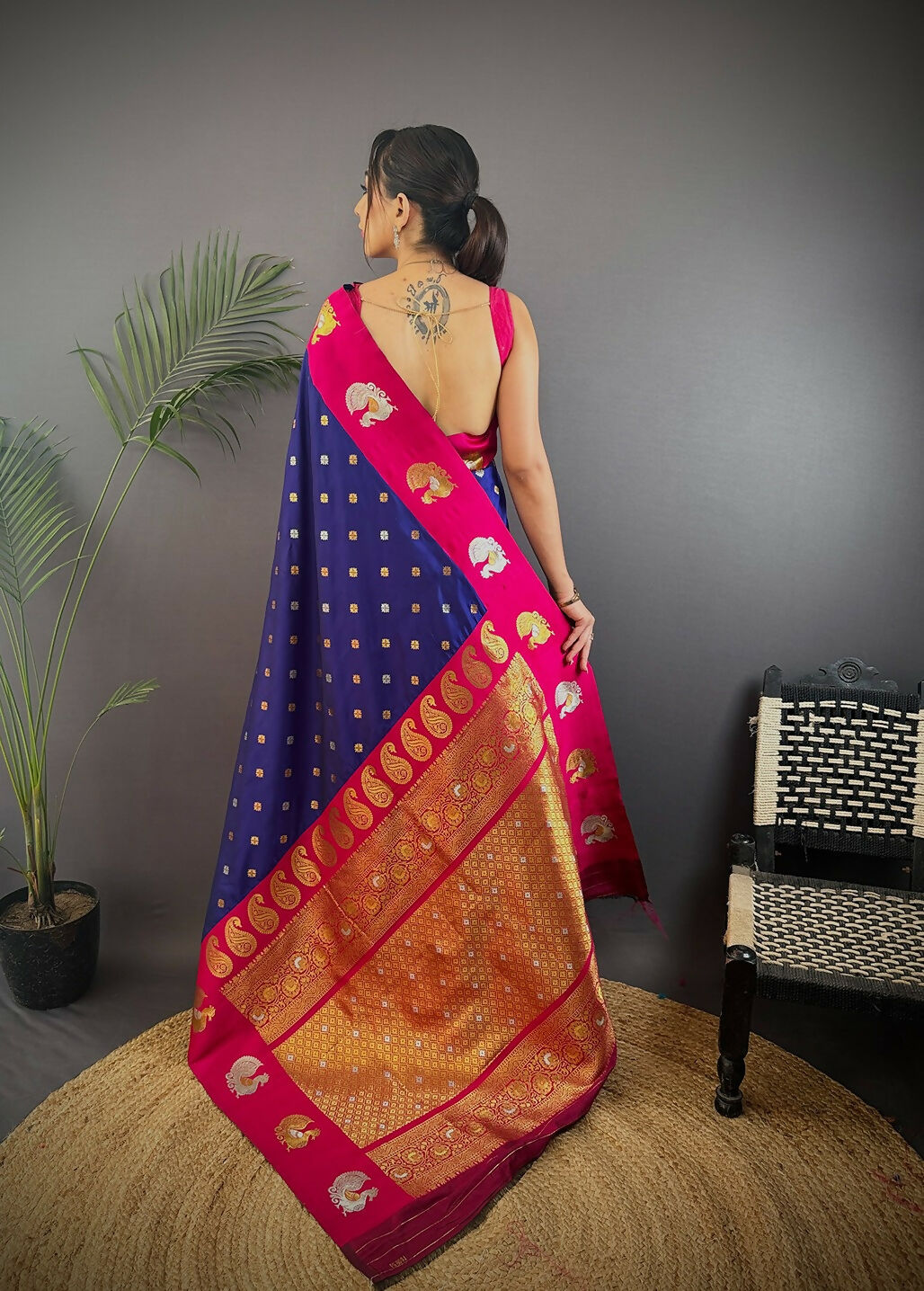 Maroon Butti Banarasi Silk Saree with Unstitched Blouse Piece
