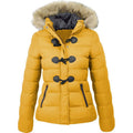 Yellow Puffer Coat with Faux Fur Hood & Toggle Buttons - Image 2