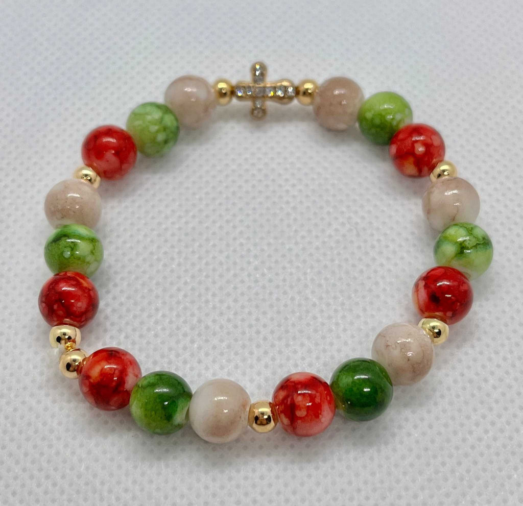 Bead Bracelet Jeweled Christmas Gold Cross