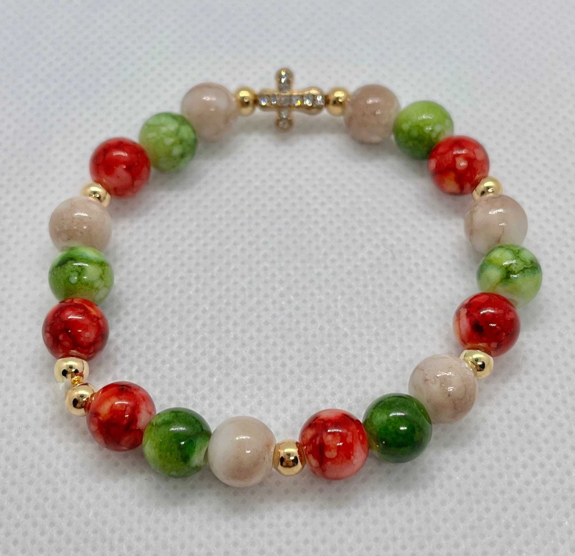 Bead Bracelet Jeweled Christmas Gold Cross