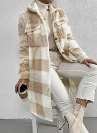 Women Long Plaid Fleece Shacket Button Down Cozy Winter Coat - Image 3