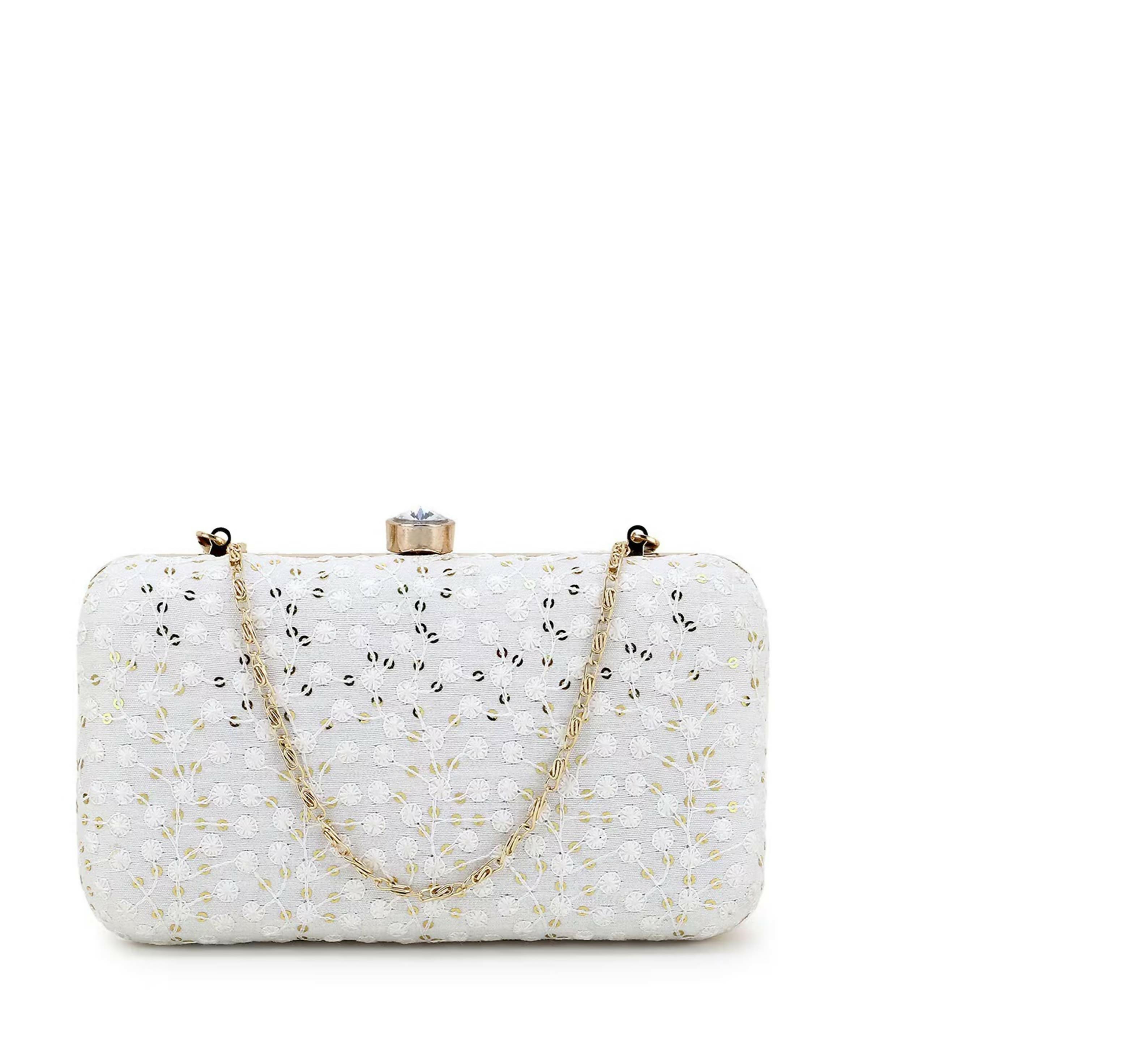 Elegant white embellished Potli clutch for ethnic festive wear