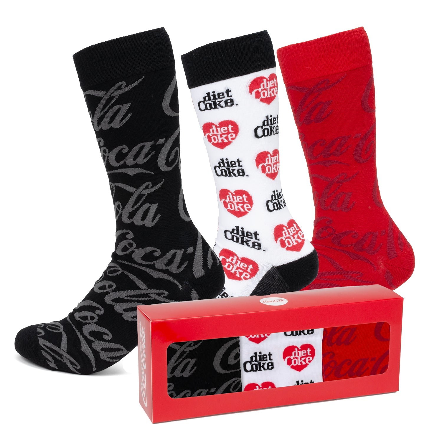 Coca-Cola Logo 3-Pack Dress Sock Set Red Black and White