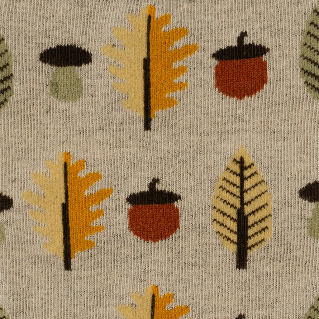 Autumn Air Tan Men's Crew Socks with Leaf and Mushroom Pattern - Image 3