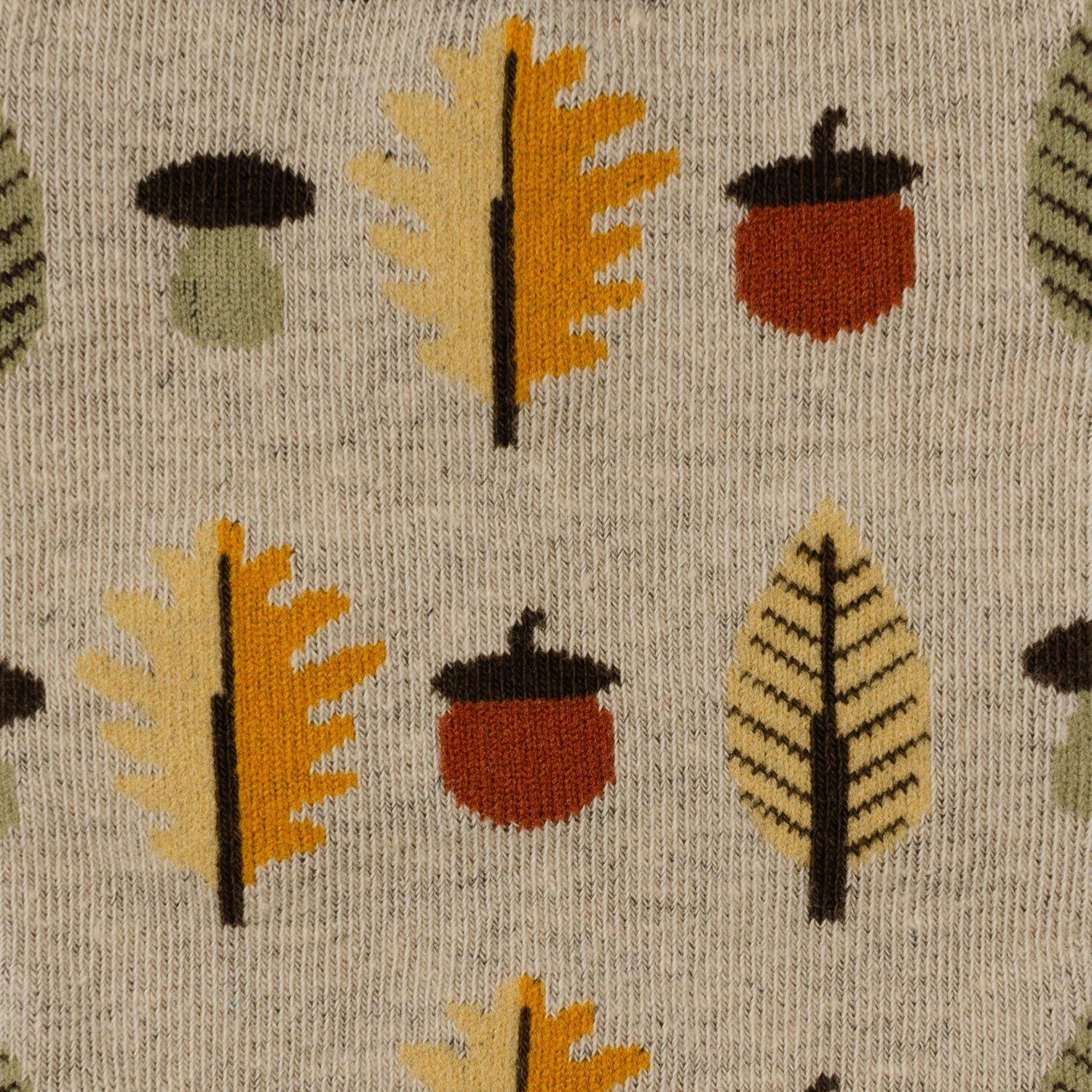 Autumn Air Tan Men's Crew Socks with Leaf and Mushroom Pattern - Image 3