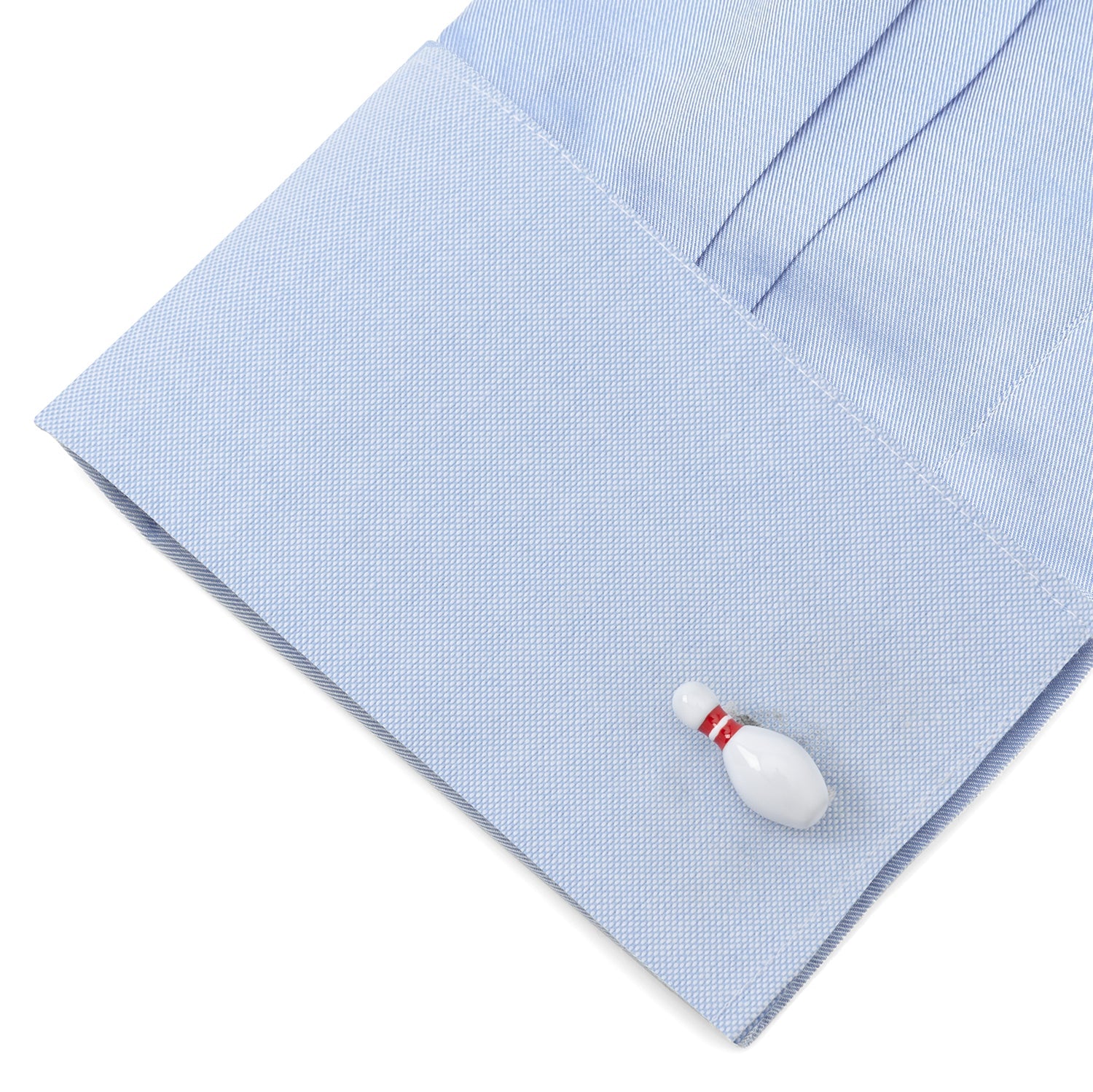 Bowling Pin and Ball 3D Cufflinks in White and Silver Tone - Image 3