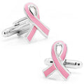 Pink Ribbon Breast Cancer Awareness Cufflinks featuring a polished pink ribbon symbol on a metallic base.