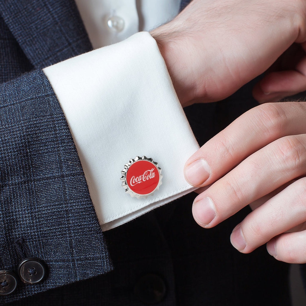 Coca-Cola Bottle Cap Cufflinks in Red and Polished Silver - Image 2