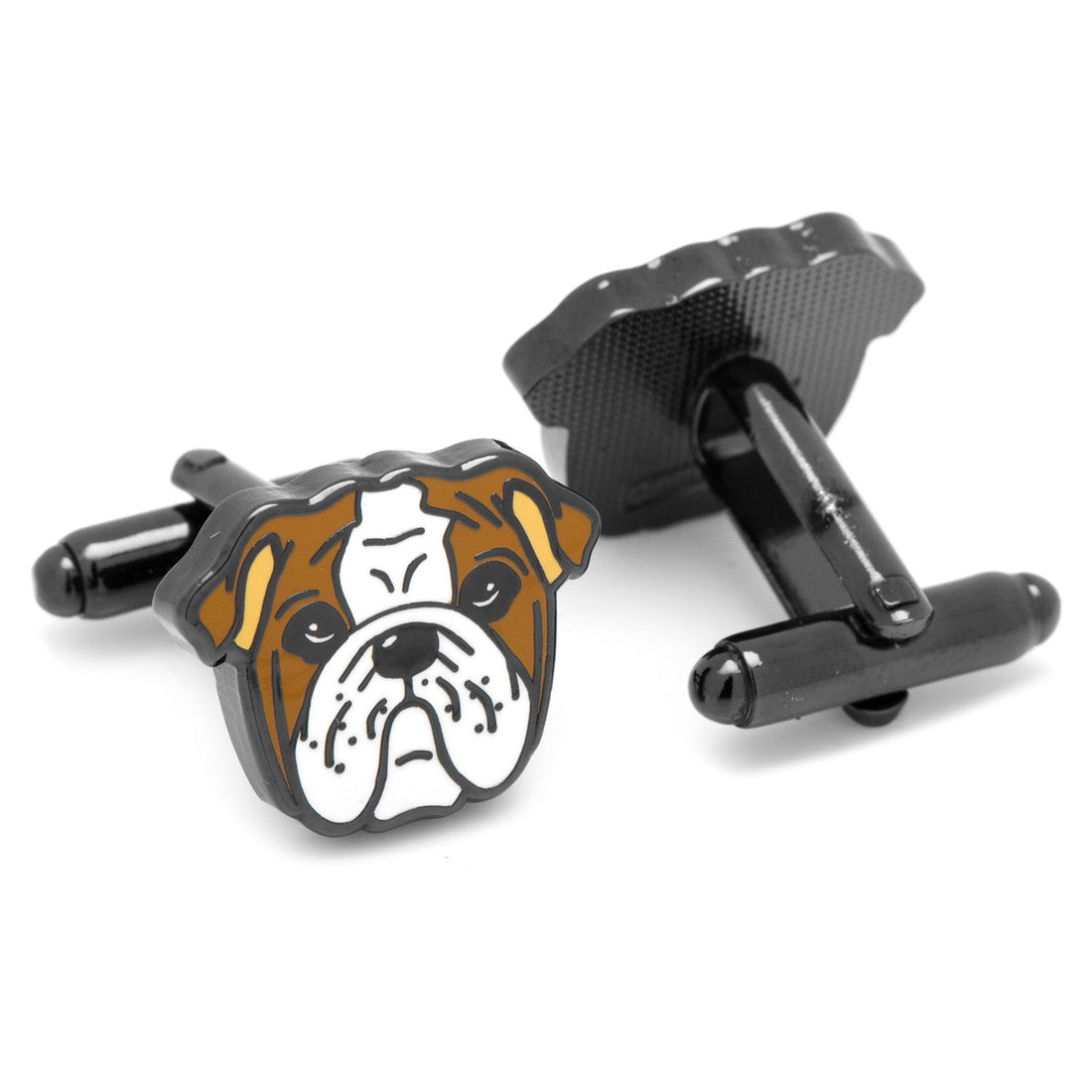 English Bulldog Enamel Cufflinks in Black Plated Metal - Image 2