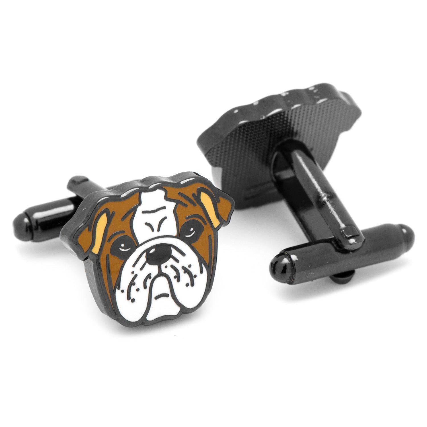 English Bulldog Enamel Cufflinks in Black Plated Metal - Image 2